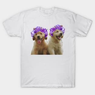 Cute golden retriever flower crowns T-Shirt